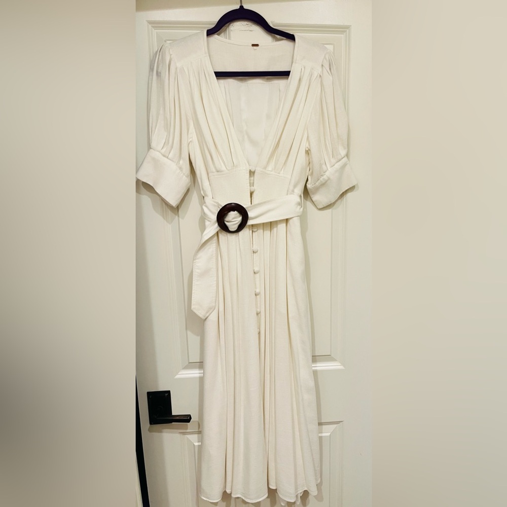 New Free  People white Midi Dress with puff sleves size M